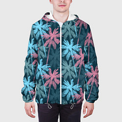 Куртка с капюшоном мужская Паттерн - пальмы, цвет: 3D-белый — фото 2