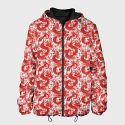 Куртка с капюшоном мужская Красные драконы на белом фоне, цвет: 3D-черный