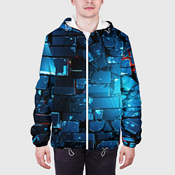 Куртка с капюшоном мужская Синие абстрактные плиты, цвет: 3D-белый — фото 2