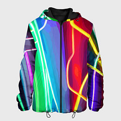 Куртка с капюшоном мужская Абстрактные цветные полосы - композиция, цвет: 3D-черный
