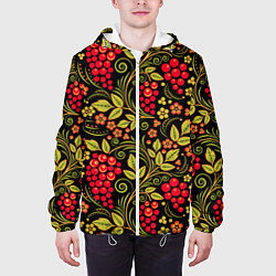 Куртка с капюшоном мужская Хохломская роспись красные ягоды, цвет: 3D-белый — фото 2