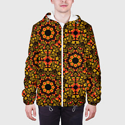 Куртка с капюшоном мужская Хохломская роспись круги из цветов и ягод, цвет: 3D-белый — фото 2