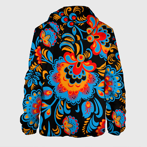 Мужская куртка Хохломская роспись разноцветные цветы на чёроном ф / 3D-Белый – фото 2