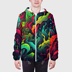 Куртка с капюшоном мужская Абстрактный камуфляж в кислотных абстрактных пятна, цвет: 3D-белый — фото 2