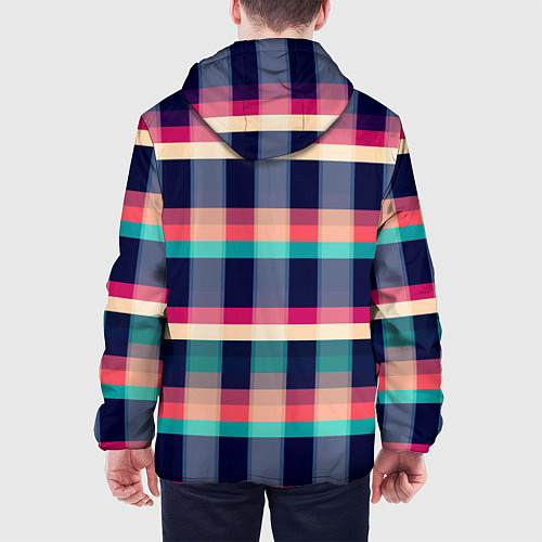 Мужская куртка Клетка: синий и розовый с бирюзовым / 3D-Черный – фото 4