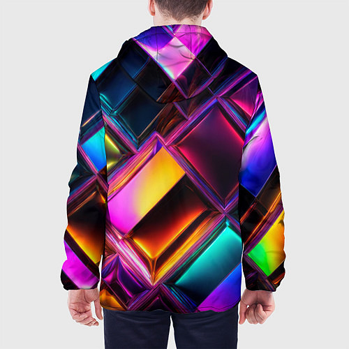 Мужская куртка Цветные стеклянные блоки - неоновый геометричный у / 3D-Черный – фото 4
