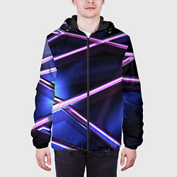 Куртка с капюшоном мужская Фиолетовая геометрическая абстракция, цвет: 3D-черный — фото 2