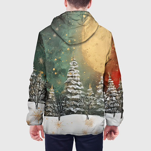Мужская куртка Большая луна и новогодний лес / 3D-Черный – фото 4