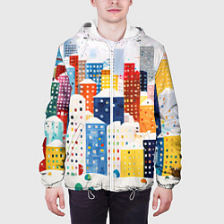 Куртка с капюшоном мужская День в новогоднем городе, цвет: 3D-белый — фото 2