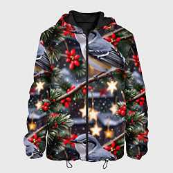 Куртка с капюшоном мужская Рождественская птица пересмешник, цвет: 3D-черный