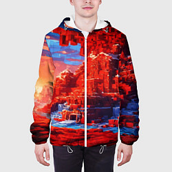 Куртка с капюшоном мужская Город в стиле майнкрафт, цвет: 3D-белый — фото 2