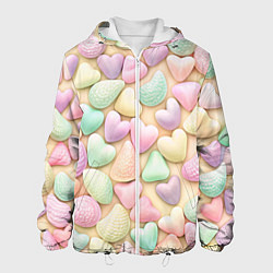 Куртка с капюшоном мужская Сердечки розовые конфетки, цвет: 3D-белый