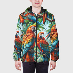 Куртка с капюшоном мужская Попугаи Ара - тропики джунгли, цвет: 3D-черный — фото 2