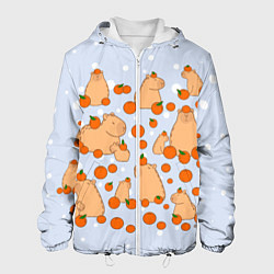 Куртка с капюшоном мужская Мем капибара и мандарины, цвет: 3D-белый