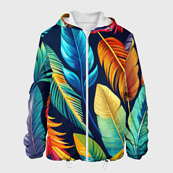Куртка с капюшоном мужская Пёстрые пёрышки попугаев, цвет: 3D-белый