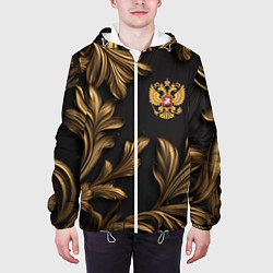 Куртка с капюшоном мужская Золотой герб России и узоры из листьев, цвет: 3D-белый — фото 2