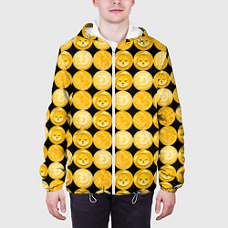 Куртка с капюшоном мужская Золотые монеты Биткоин, Доджкоин, Шиба ину паттерн, цвет: 3D-белый — фото 2