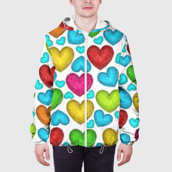 Куртка с капюшоном мужская Сердца нарисованные цветными карандашами, цвет: 3D-белый — фото 2