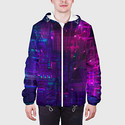Куртка с капюшоном мужская Неоновые огни квадратов, цвет: 3D-белый — фото 2