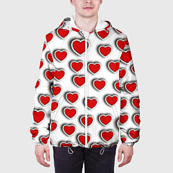 Куртка с капюшоном мужская Стикеры наклейки сердечки объемные, цвет: 3D-белый — фото 2