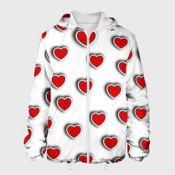 Куртка с капюшоном мужская Стикеры наклейки объемные сердечки, цвет: 3D-белый