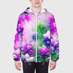 Куртка с капюшоном мужская Паттерн цветов, цвет: 3D-белый — фото 2