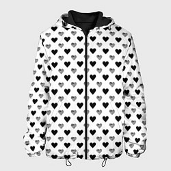 Куртка с капюшоном мужская Черно-белые сердечки, цвет: 3D-черный