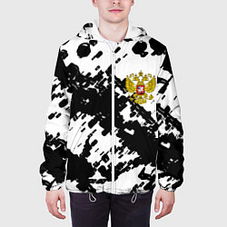 Куртка с капюшоном мужская Герб РФ краски чёрнобелый, цвет: 3D-белый — фото 2