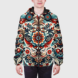 Куртка с капюшоном мужская Словенский паттерн, цвет: 3D-черный — фото 2
