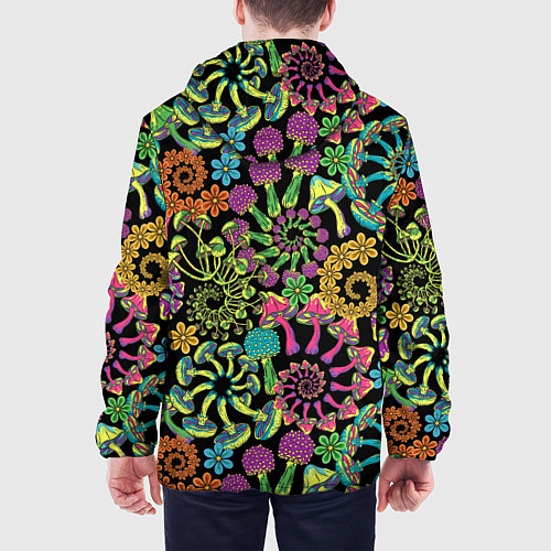 Мужская куртка Магические красочные грибы с ромашками / 3D-Черный – фото 4
