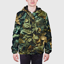 Куртка с капюшоном мужская Реалистичный камуфляж из листьев, цвет: 3D-черный — фото 2