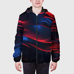 Куртка с капюшоном мужская Красно-синие полосы, цвет: 3D-черный — фото 2