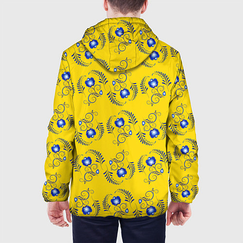 Мужская куртка Узор - цветы гжель на желтом фоне / 3D-Черный – фото 4