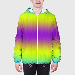 Куртка с капюшоном мужская Неоновые салатовые и фиолетовые полосы, цвет: 3D-белый — фото 2