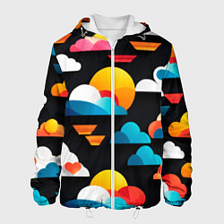 Куртка с капюшоном мужская Цветные облака в черном небе, цвет: 3D-белый