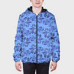 Куртка с капюшоном мужская Узоры гжель на голубом фоне, цвет: 3D-черный — фото 2