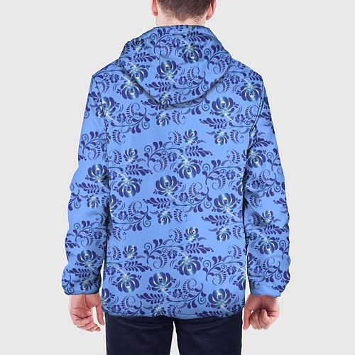 Мужская куртка Узоры гжель на голубом фоне / 3D-Черный – фото 4