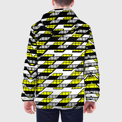 Мужская куртка Жёлтые треугольники и квадраты на белом фоне / 3D-Черный – фото 4