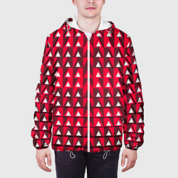 Куртка с капюшоном мужская Белые треугольники на красном фоне, цвет: 3D-белый — фото 2