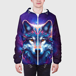 Куртка с капюшоном мужская Волк и звезды, цвет: 3D-белый — фото 2
