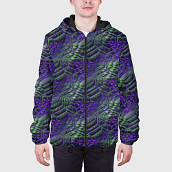 Куртка с капюшоном мужская Фиолетово-зеленые ромбики, цвет: 3D-черный — фото 2