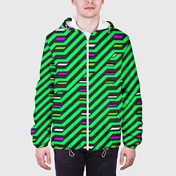 Куртка с капюшоном мужская Киберпанк узор зелёный и чёрный, цвет: 3D-белый — фото 2