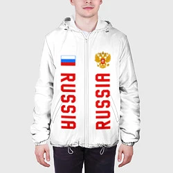Куртка с капюшоном мужская Россия три полоски на белом фоне, цвет: 3D-белый — фото 2
