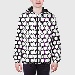 Куртка с капюшоном мужская Киберпанк узор из шестиугольников розовый, цвет: 3D-черный — фото 2
