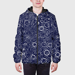 Куртка с капюшоном мужская Тёмно-синий с белым абстрактный искажение, цвет: 3D-черный — фото 2