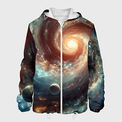 Куртка с капюшоном мужская Далёкая неоновая галактика - нейросеть, цвет: 3D-белый