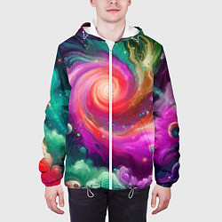 Куртка с капюшоном мужская Космическая неоновая фантазия - нейросеть, цвет: 3D-белый — фото 2