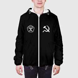 Куртка с капюшоном мужская СССР гост три полоски на черном фоне, цвет: 3D-белый — фото 2