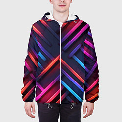 Куртка с капюшоном мужская Неоновый узор пластины, цвет: 3D-белый — фото 2