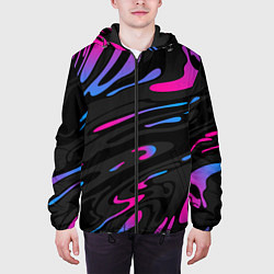 Куртка с капюшоном мужская Неоновые разводы - фиолетовый, цвет: 3D-черный — фото 2